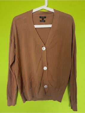 Massimo Dutti Brown Button-Front V-Neck Cardigan